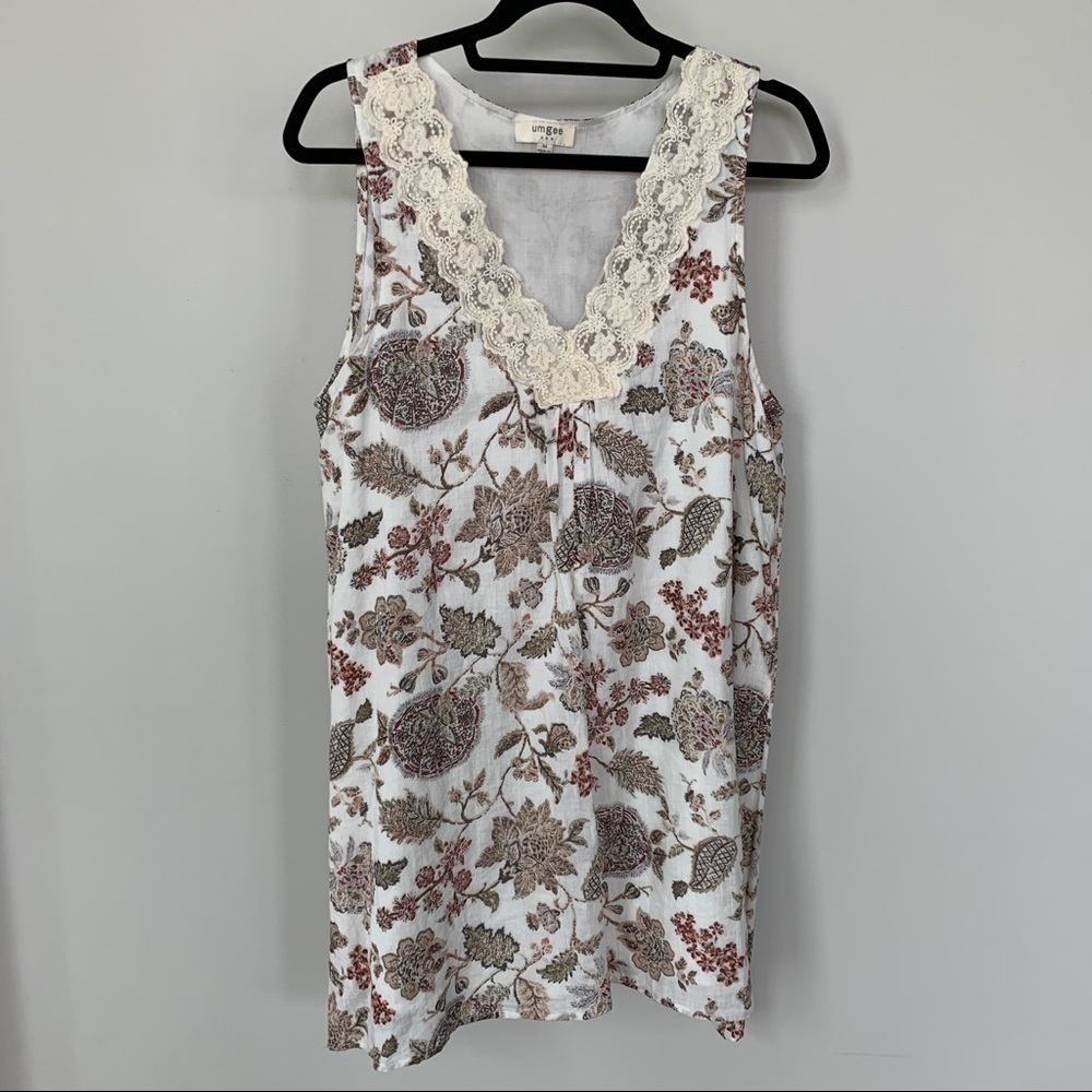 Umgee Floral Tank Dress With‎ Lace Detail Size M